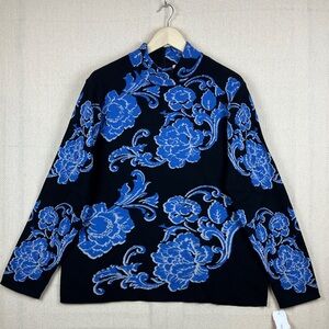 North Style Black Blue Floral Mock Pullover Sweater NWT